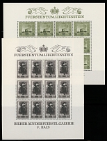 Liechtenstein - 1954, Paintings, surcharges in color of stamps 35(rp) on 10+10(rp), 60(rp) on 20+10(rp) and 65(rp) on 40+10(rp), complete set of three in sheets of 12, full OG, NH, VF, C.v. $360++, SBK #270-72, CHF800, Est. …
