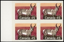 Canada - Modern Errors and Varieties - 1990, Pronghorn, 45c multicolored, left sheet margin imperforate block of four, full OG, NH, VF, C.v. $1,500, Unitrade C.v. CAD$2,400 as two pairs, Scott #1172h…