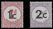 British Commonwealth - Bechuanaland Protectorate - Postage Due stamps - 1961, black surcharges 1c/1p carmine rose and 2c/2p dull lilac, set of two values printed on ordinary paper, full OG, NH, VF, C.v. $190, SG #D7b-9d, £203, …