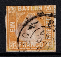 1862 1kr Bavaria, German States, Germany (Mi. 8 I, Canceled, CV $40)