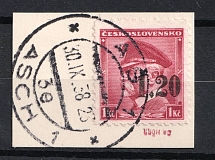 1938 1.20k on 1k Occupation of Asch Sudetenland, Germany (Mi. 5, Signed, Asch Postmark)