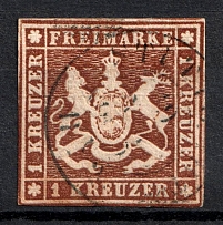 1857 1kr Wurttemberg, German States, Germany (Mi. 6, Canceled, CV $130)