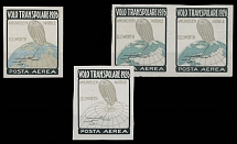 Worldwide Air Post Stamps and Postal History - Italy - 1926, Umberto Nobile Trans-Polar Expedition, group of four imperforated stamps, including horizontal pair without light beige color and a single without light beige and blue …