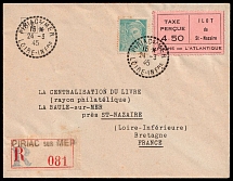 1945 Saint-Nazaire, German Occupation of France, Germany, Registered Cover from Piriac sur Mer to La Baule (Mi. 3 I, CV $390)