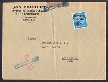 1938 (Oct 4) Letter mailed to ABERTHAM bound for PARDUBICE, in Czechoslovakia, Czech censorship, The ABERTHAM stamp-overload, was delivered about 1 month after October 4th, Occupation of Sudetenland, Germany