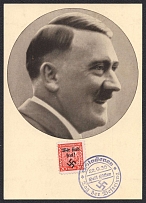 1938 (Sept 22) Postcard with Chancellor Hitler with postmark of SCHLUCKENAU. Occupation of Sudetenland, Germany