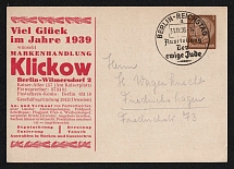 1938 'Stamp shop Klikow 1938', Propaganda Postcard, Third Reich Nazi Germany