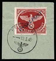 1944 Island Rhodes, Reich Military Mail Field Post Feldpost 'INSELPOST', Germany on piece (Mi. 10 B b II, Signed, Canceled, CV $50)