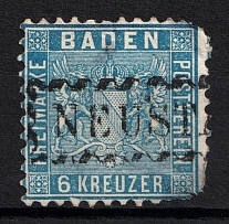 1863 6kr Baden, German States, Germany (Mi. 14 a, Canceled, CV $170)