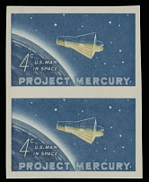United States - Modern Errors and Varieties - 1962, Space Project Mercury, 4c dark blue and yellow, vertical imperforate pair, perfect condition, full OG, NH, VF and very scarce, Est. $500-$600, Scott #1183 imp…