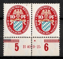 1925 10pf Weimar Republic, Germany, Pair (Mi. 376 HAN, Margin, Plate Numbers, CV $80, MNH)