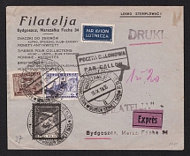 1935 (15 Sep) Poland Registered Express Balloon Airmail cover from Warsaw to Bydgoszcz