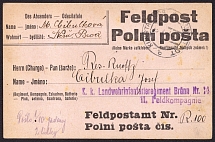 191_ Word War I Military Underground Field Post Feldpost Postcard to Homestead Cibulka (Prague, Czechoslovakia)