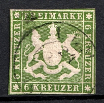 1860 6kr Wurttemberg, German States, Germany (Mi. 13, Canceled, CV $180)