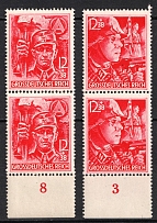1945 Third Reich, Last Issue, Germany, Pairs (Mi. 909 - 910, Plate Numbers, Margins, Full Set, CV $230, MNH)