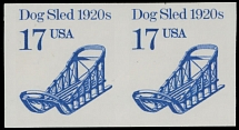 United States - Modern Errors and Varieties - 1986, Dog Sled, 17c blue, horizontal imperforate pair of coil stamps, full OG, NH, VF, C.v. $300, Scott #2135a…