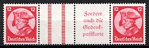 1933 12pf Third Reich, Germany, Gutter Pair, Zusammendrucke (Mi. WZ 11, CV $130, MNH)
