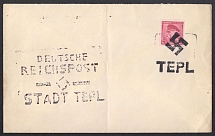 Letter posted locally to TEPL. (Tepla). Large Postmark with legend 'German Reich Post Office/City of TEPL' and swastika stamp, Occupation of Sudetenland, Germany