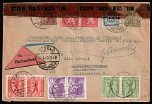 1946 (11 Apr) Berlin and Brandenburg, Soviet Russian Zone of Occupation, Germany, Censored Cover from Berlin franked with full set of Mi. 1 B, 2 A - 7 A (CV $620)