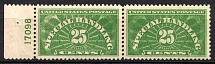 1925 25c Special Handling Stamp, United States, USA, Pair (Scott QE4, Plate Number '17098', Margin, CV $40)