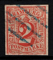 1859 2s Hamburg, German States, Germany (Mi. 3, Signed, Canceled, CV $170)