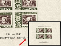1946-47 25th Anniversary of First Soviet Postage Stamp, Soviet Union, USSR, Souvenir Sheet (Zag. Бл 7, 'Dropped' Trailing Parentheses)