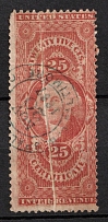 1887 25c Certificate, Revenue Stamp, United States, USA (Scott R44, 'Accordion', Foldover, Red, Canceled)