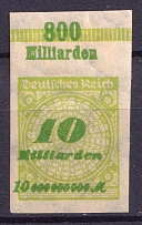 1923 10m Weimar Republic, Germany (Mi. 328 A P U, IMPERFORATED, Margin, Plate Inscription, CV $60)