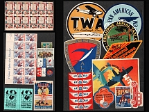 Airmail, Airplanes, United States, France, Stock of Cinderellas, Non-Postal Stamps, Labels, Advertising, Charity, Propaganda (#27)