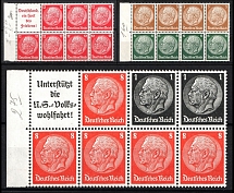 1936-37 Third Reich, Germany, Se-tenant, Zusammendrucke, Blocks (Mi. 86 B - 88 B, Margins, CV $120)