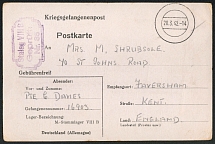 1942 (20 Mar) WWII German Prisoners of War POW Camp in Poland, Postcard to Faversham (England) (Stalag VIII B)