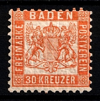 1862 30k Baden, German States, Germany (Mi. 22b, CV $120)