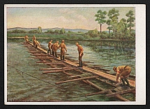 1938 'Soldiers Building Pontoon Foot Bridge', Propaganda Postcard, Third Reich Nazi Germany
