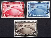 1931 Airmail, Zeppelins 'POLAR-FAHRT', Weimar Republic, Germany (Mi. 456 - 458, Full Set, CV $1,200)