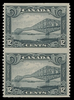 Canada - King George V ''Scroll'' issue - 1929, Quebec Brdge,12c gray, vertical pair imperforate horizontally, full OG, LH, VF, C.v. $180, Unitrade C.v. CAD $250, Scott #156c…