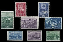 Soviet Union - 1948, Young Pioneers (Scouts), 30k-1r, complete set of five, in addition City of Sverdlovsk, 30k-1r, imperforate set of three, full OG, NH, VF, C.v. $267, Scott #1284-88, 1307-09 imp…