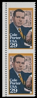 United States - Modern Errors and Varieties - 1991, Cole Porter, Composer, 29c multicolored, top margin vertical pair imperforate horizontally, full OG, NH, VF, C.v. $400, Scott #2550a…