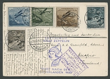 Worldwide Air Post Stamps and Postal History - Liechtenstein - Zeppelin Flights - 1930 (November 11), Netherlands Flight postcard, franked by 5 air post stamps of the first issue (C.v. $273 for stamps on cover), tied by Schaan …