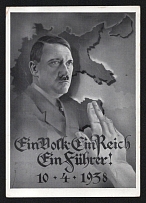 1938 'One nation - one Reich - one Fuehrer', Propaganda Postcard, Third Reich Nazi Germany