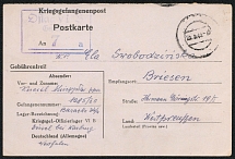 1943 (25 Mar) WWII German Prisoners of War POW Camp in Poland, Postcard to Briesen (Oflag VI/B)