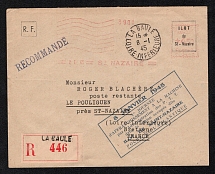1945 (8 Jan) St. Nazaire, France, German Occupation of France, Recommended Registered Cover from La Baule to Loire-Inferieure