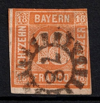 1854 18kr Bavaria, German States, Germany (Mi. 7, Canceled, CV $310, )