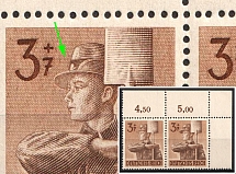 1943 Third Reich, Germany, Pair (Mi. 850 I, 850, Thin Shading Lines on the Cap, Plate Numbers, Corner Margin, CV $30, MNH)