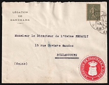 Representation of Denmark in Paris, Cover from Paris to Boulogne-Billancourt (France) franked with 5c