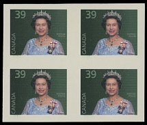 Canada - Modern Errors and Varieties - 1990, Queen Elizabeth II, 39c multicolored with green background, imperforate block of four, full OG, NH, VF, C.v. $1,000, Unitrade C.v. CAD$1,400, Scott #1167c…
