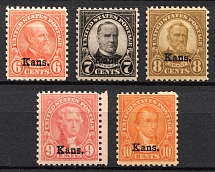 1929 'Kansas' Overprints on Regular Issue, United States, USA (Scott 664 - 668, CV $320, MNH)