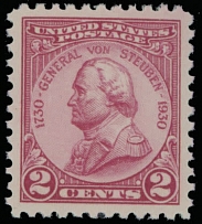 United States - Classic Stamps, Proofs and Multiples - 1930, General von Steuben, 2c carmine rose, full OG, NH, PSE certificate, Superb 98, Spec. Grade C.v. $100, Scott #689…