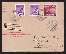 1935 (1 Jul) Liechtenstein Registered Airmail cover from Vaduz to Zurich (Switzerland), 1st flight Vaduz - Altenrhein - Innsbruck, good franked, total CV $100