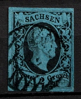 1852-55 2n Saxony, German States, Germany (Mi. 7, Sc. 7, Canceled, CV $70)