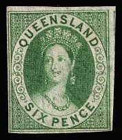 1860 6p Queensland, Australia (SG 3, Canceled, CV $1,200)